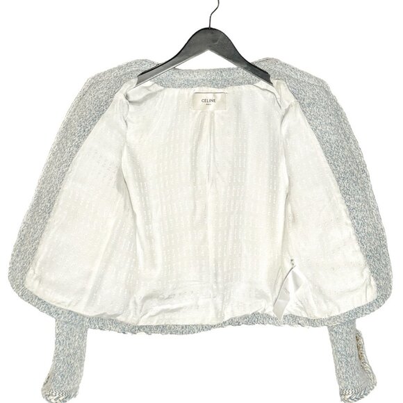 Celine Blue Ivory Tweed Open Cardigan Jacket - Picture 7 of 9